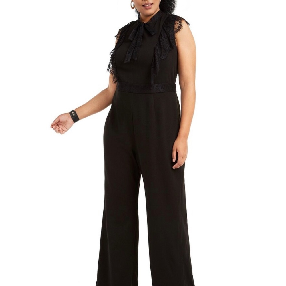 BETSEY JOHNSON Womens Black Belted Crew Neck Jumpsuit Size 18W